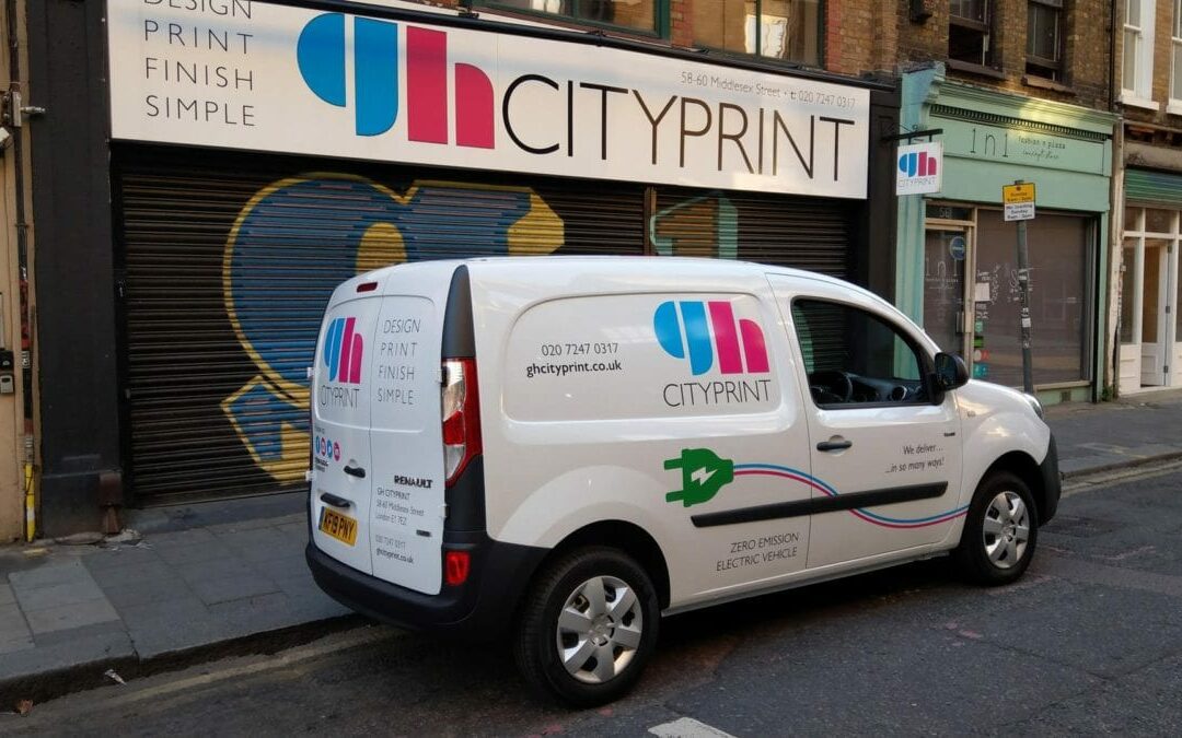 GH Cityprint white van outside the print shop in London. Professional printing company in London